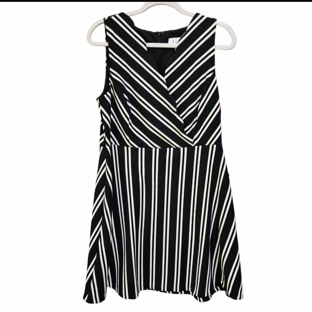 Elle Black and White Striped Mini Dress Size 12